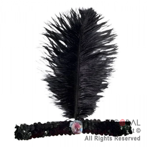 SET CHARLESTON VINCHA LENTEJUELA CON PLUMA BOQUILLA Y COLLAR x 1